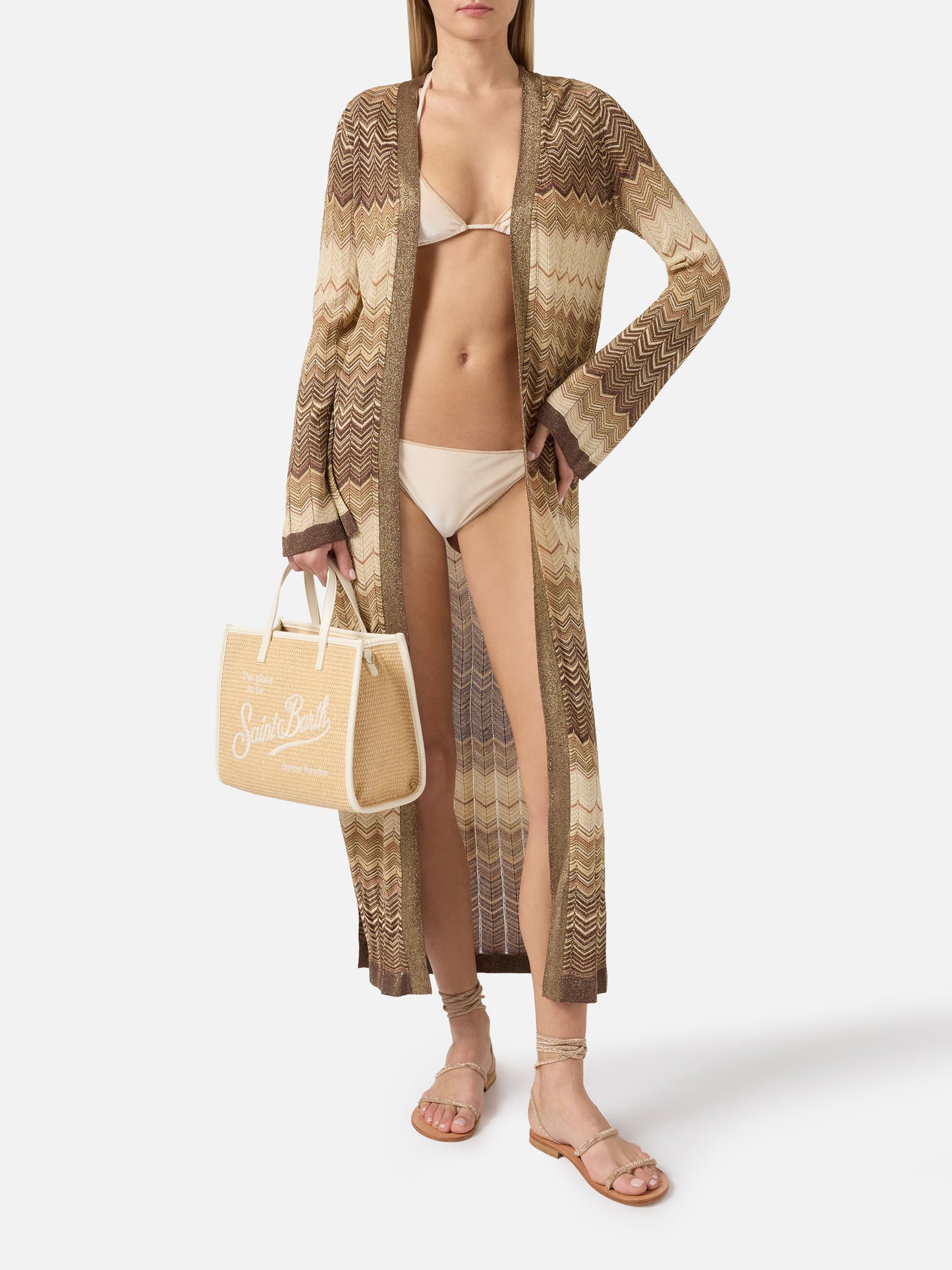 Cardigan lungo Tonia in maglia marrone