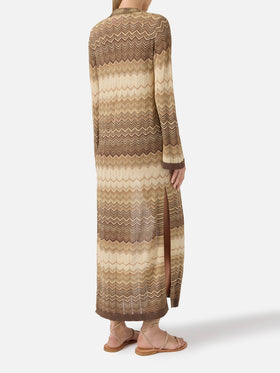 Cardigan lungo Tonia in maglia marrone