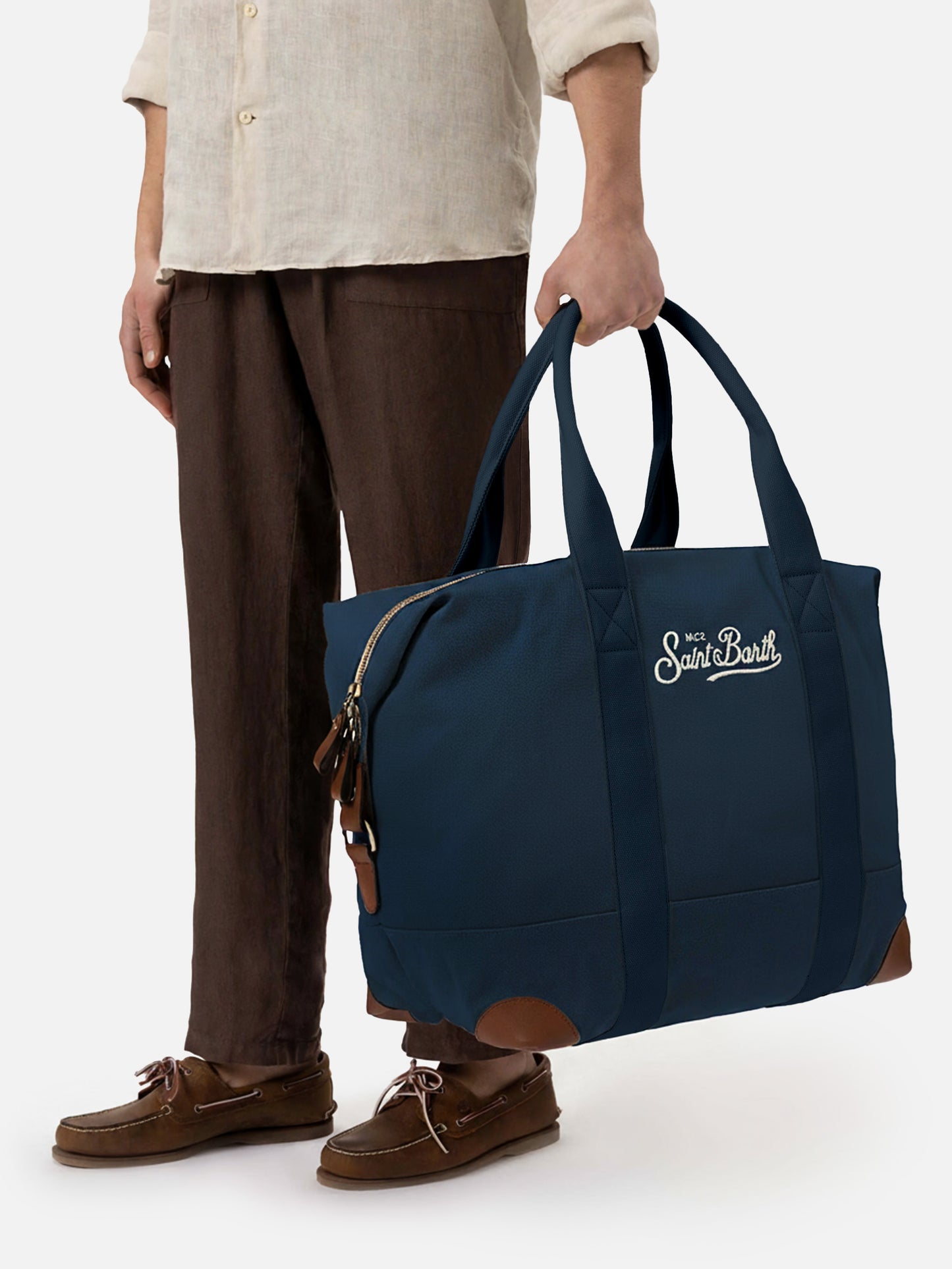 Travel Duffel Bag in navy blue cotton