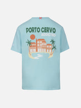 T-shirt da bambino in cotone con stampa di cartoline Porto Cervo addicted