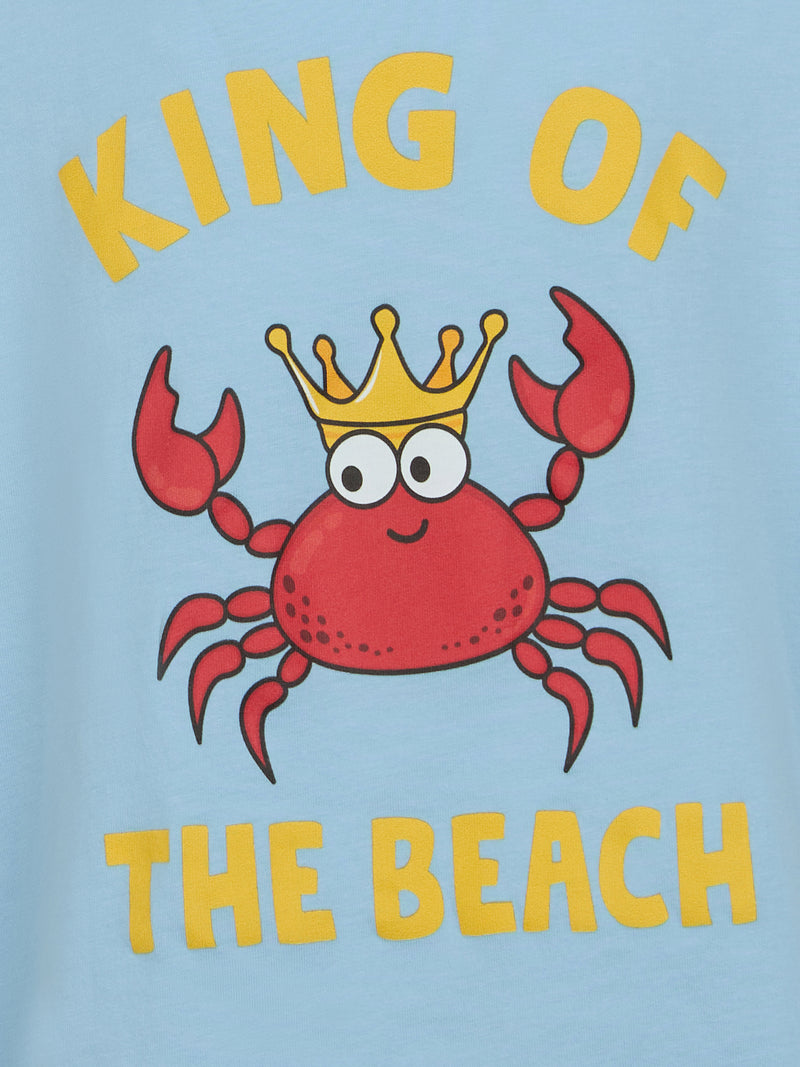 T-shirt da bambino in cotone con stampa granchio King of the Beach