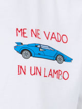 T-shirt da bambino in cotone con ricamo Me ne vado in un lambo