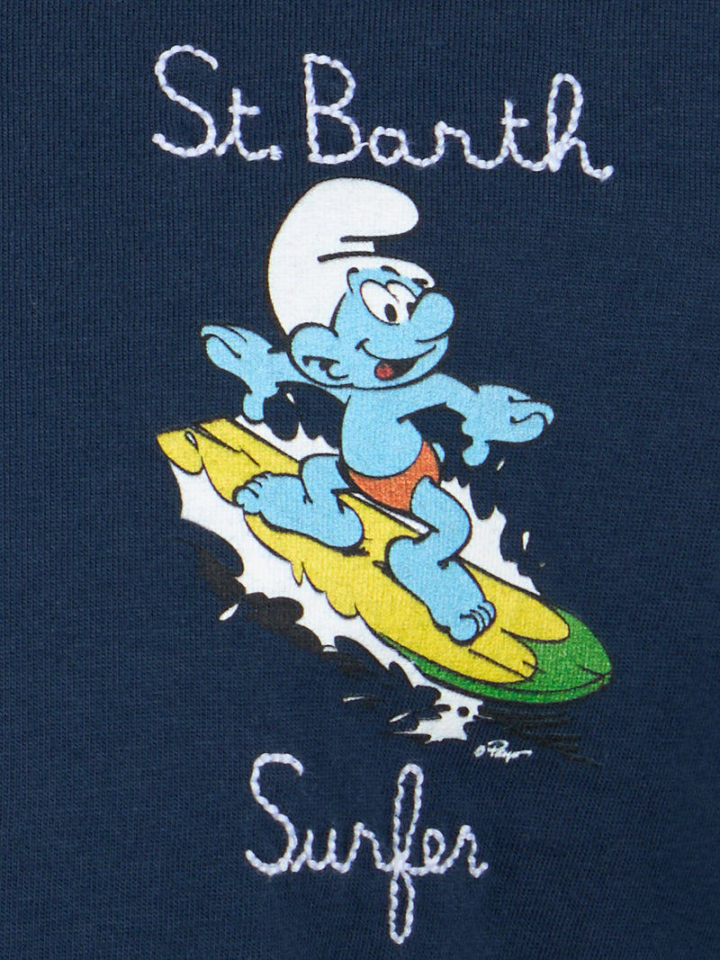 Boy cotton t-shirt with Smurf print and St. Barth Surfer embroidery | THE SMURF SPECIAL EDITION