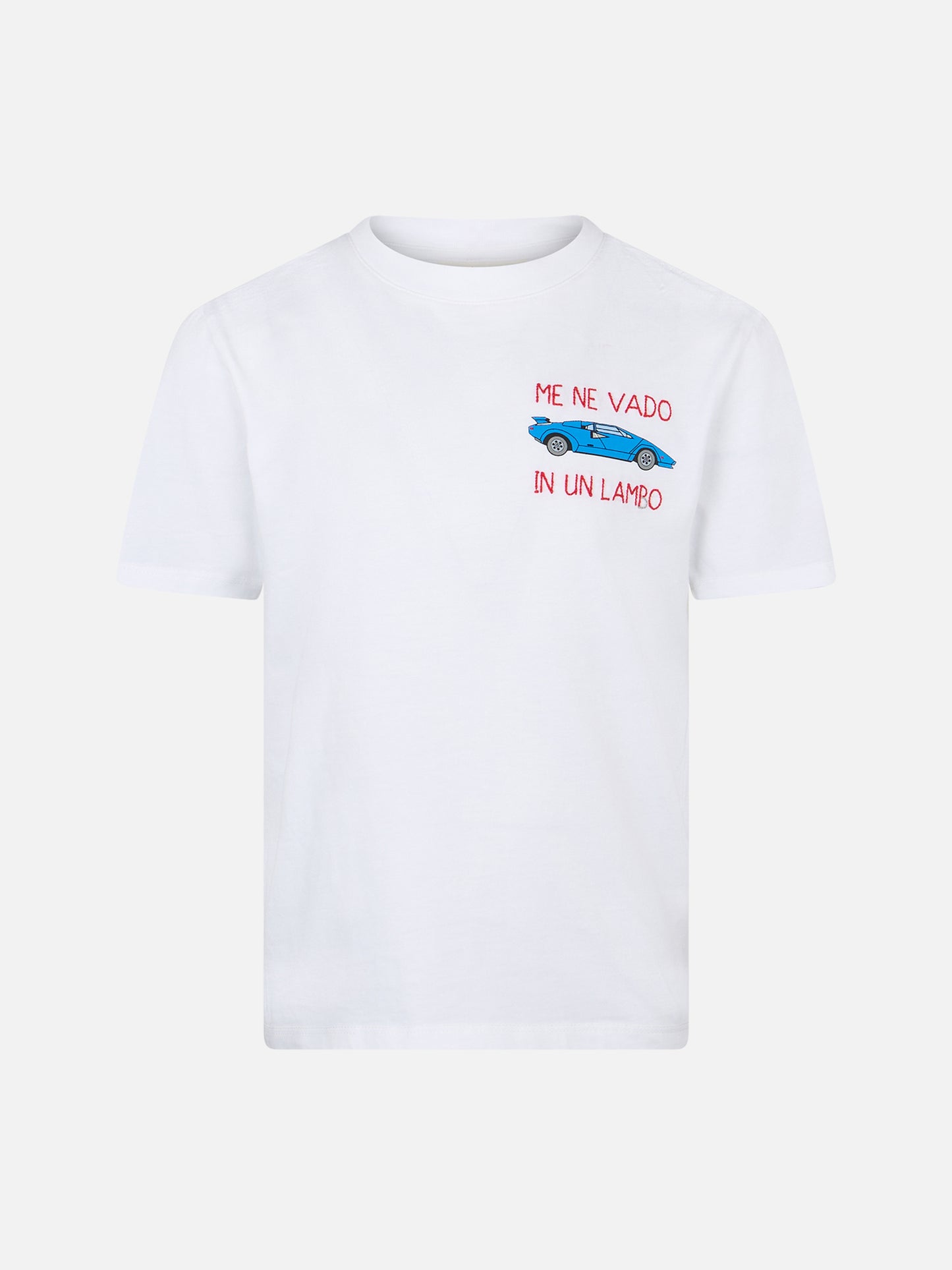 Cotton t-shirt with Me ne vado In un lambo embroidery