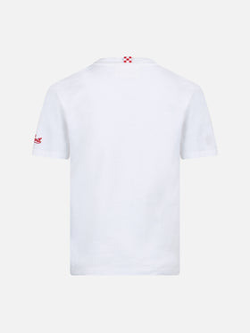Cotton t-shirt with Me ne vado In un lambo embroidery