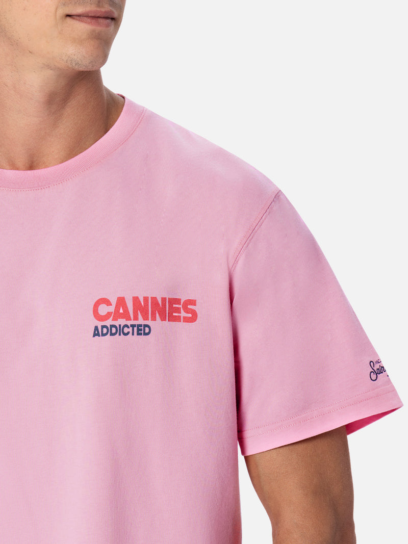 T-shirt da uomo in cotone con stampa piazzata cartolina Cannes Addicted