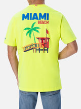 Herren-T-Shirt aus Baumwolle mit platziertem Miami Beach-Postkartendruck