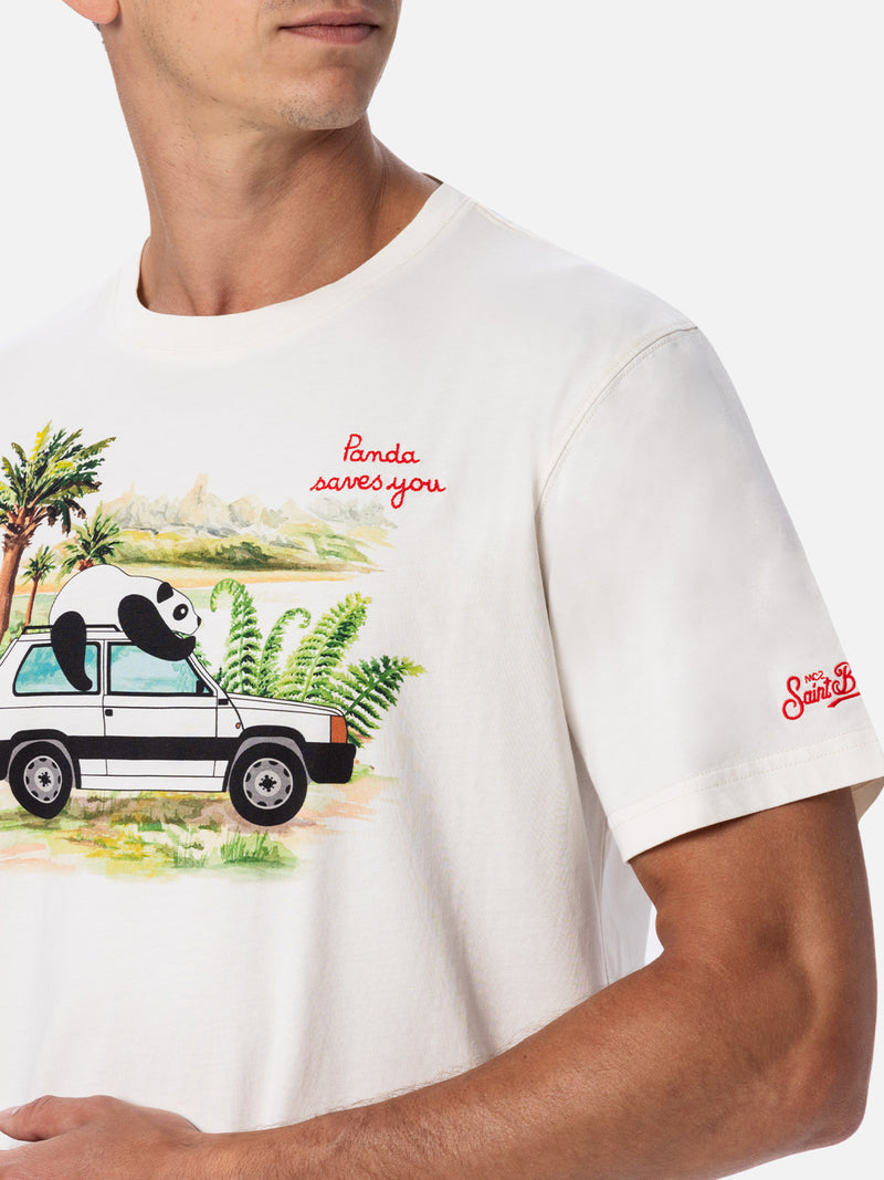 T-shirt da uomo in cotone con stampa e ricamo panda su Panda | EDIZIONE SPECIALE FIAT PANDA