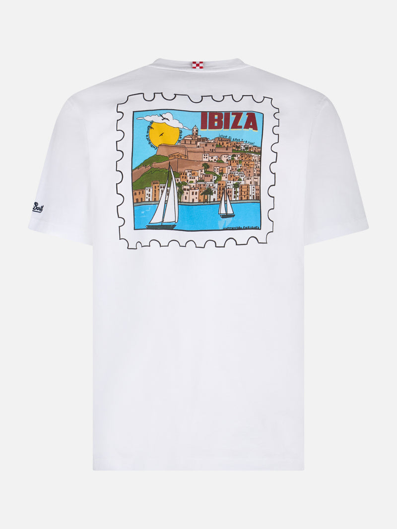 Man cotton t-shirt with Ibiza postcard front and back print | ALESSANDRO ENRIQUEZ SPECIAL EDITION