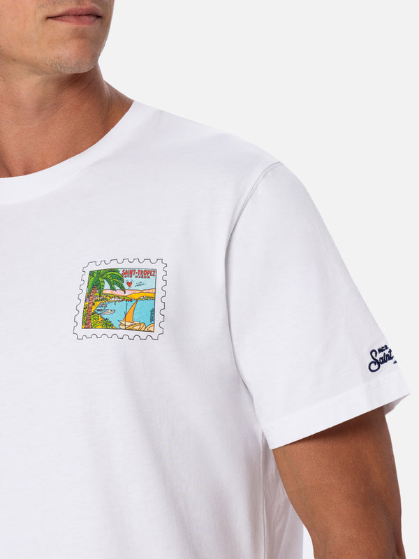 Herren-T-Shirt aus Baumwolle mit St.-Tropez-Postkartendruck auf Vorder- und Rückseite | ALESSANDRO ENRIQUEZ SONDERAUSGABE