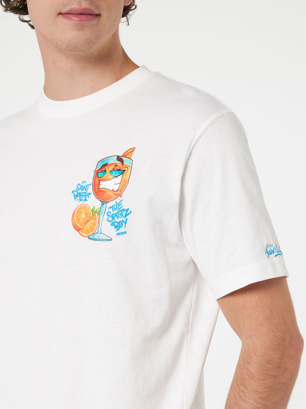 Herren-Baumwoll-T-Shirt mit platziertem Cryptopuppets Spritz-Aufdruck auf Vorder- und Rückseite | CRYPTOPUPPET-SONDERAUSGABE