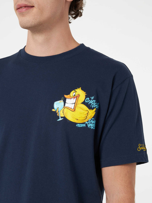 Herren-Baumwoll-T-Shirt mit platziertem Aufdruck „Cryptopuppets Ducky Gin“ auf Vorder- und Rückseite | CRYPTOPUPPET-SONDERAUSGABE