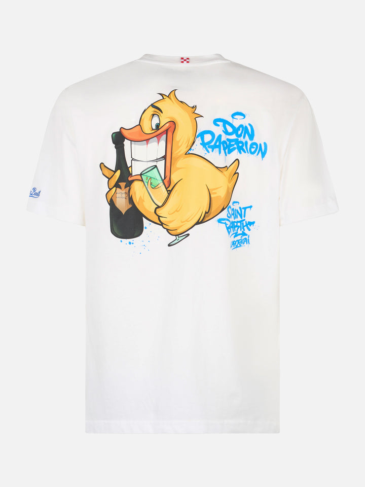 Man cotton t-shirt with Cryptopuppets Ducky Bollicine front and back placed print | CRYPTOPUPPETS SPECIAL EDITION - MC2 Saint Barth