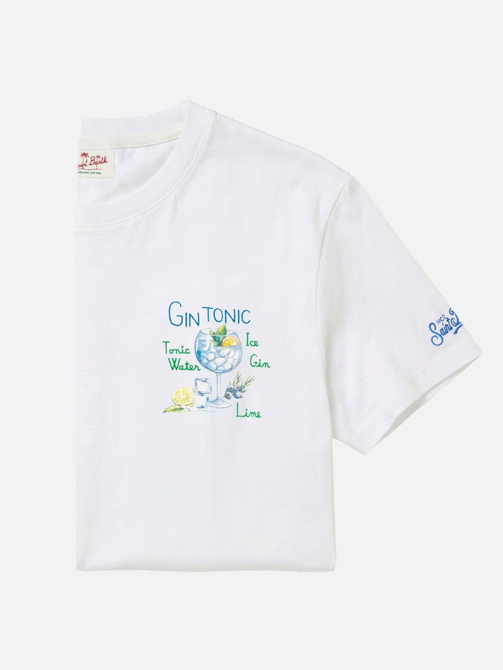 Camiseta de algodón con estampado y bordado de cóctel gin tonic 