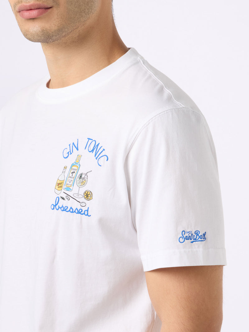 Man cotton t-shirt with Gin Tonic obsessed embroidery