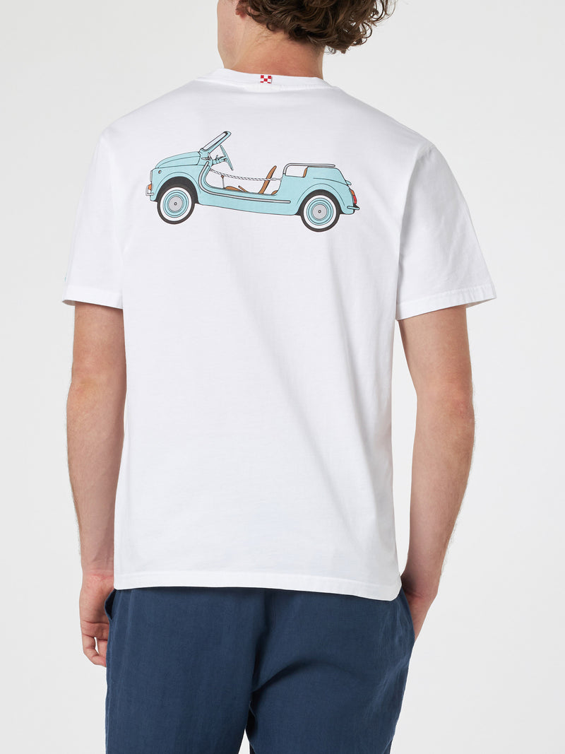 Herren-T-Shirt aus Baumwolle mit platziertem Spiaggina-Aufdruck auf Vorder- und Rückseite | FIAT 500 SONDEREDITION