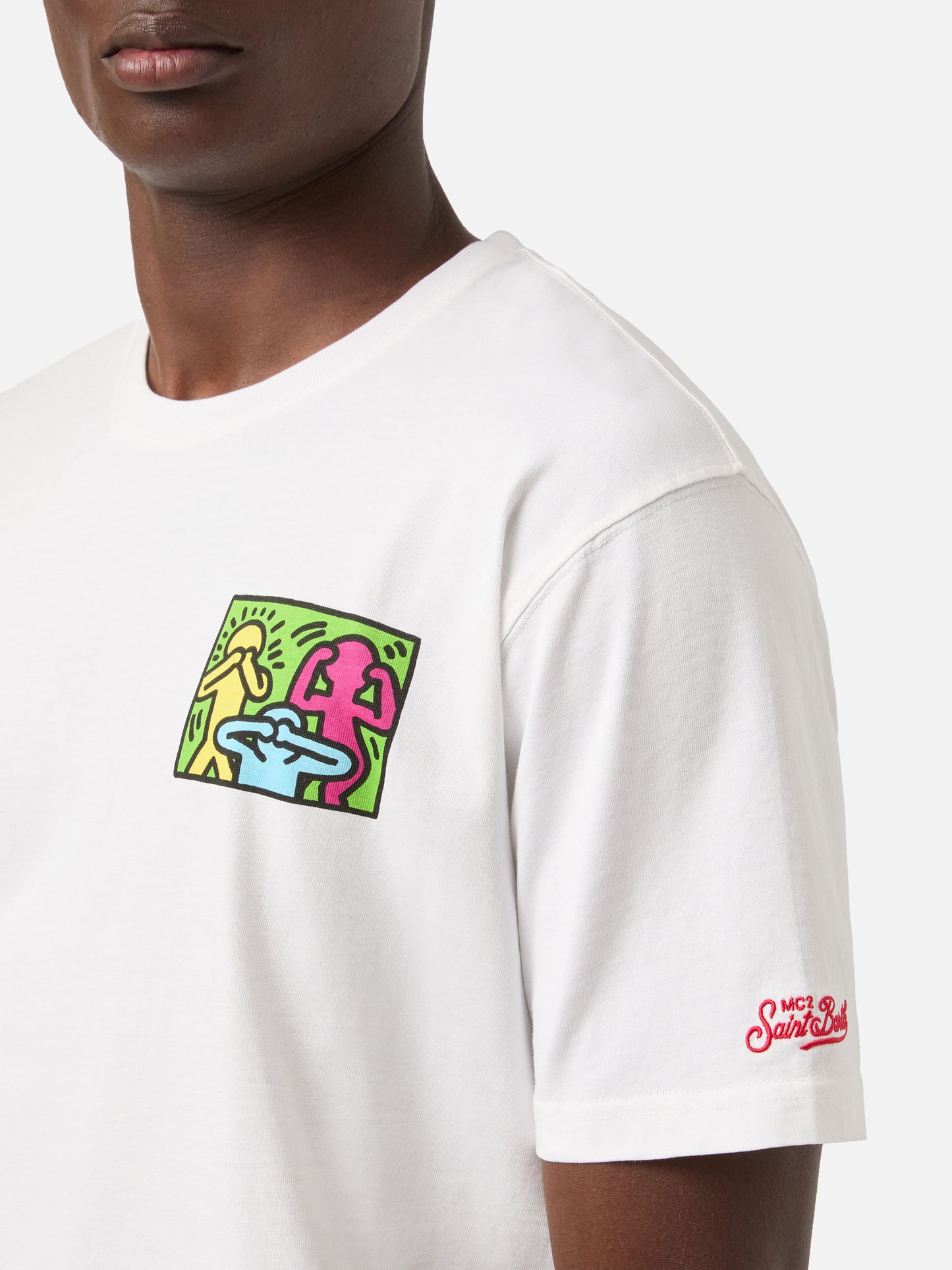 Camiseta Keith Haring People con estampado delantero y trasero en blanco | Edición Especial 