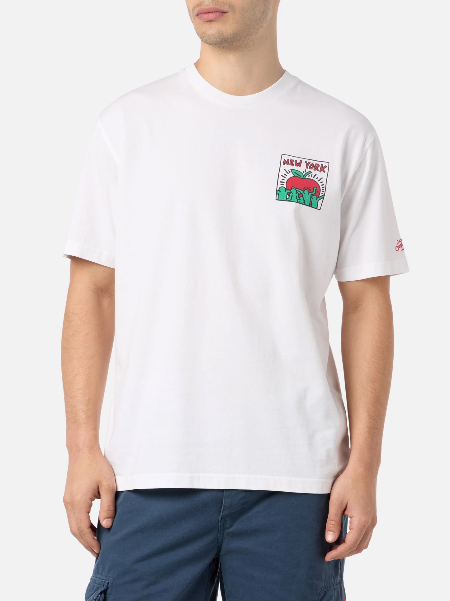 T-shirt da uomo in cotone con stampa fronte e retro del disegno Keith Haring | KEITH HARING EDIZIONE SPECIALE