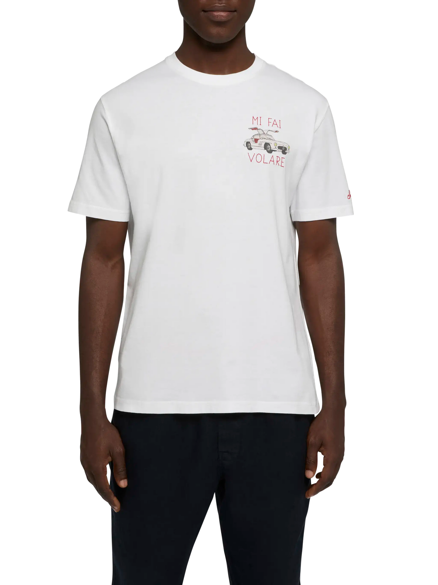 Baumwoll-T-Shirt mit „Mi fai volare“-Stickerei