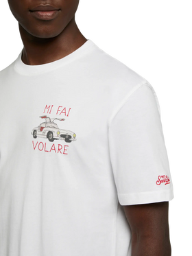 Baumwoll-T-Shirt mit „Mi fai volare“-Stickerei