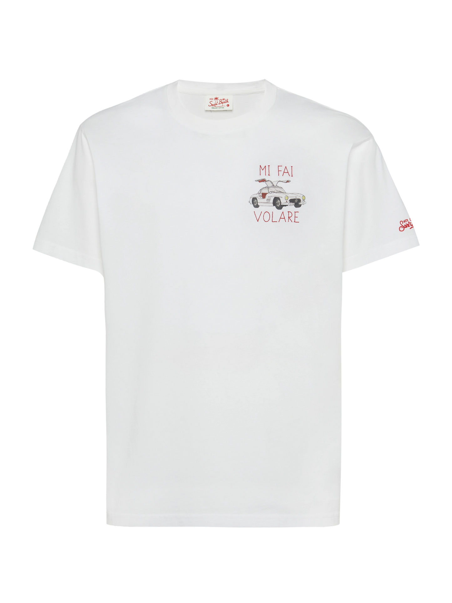 Baumwoll-T-Shirt mit „Mi fai volare“-Stickerei