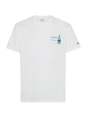 Baumwoll-T-Shirt mit Gente di Mare-Aufdruck und Stickerei |GIN MARE SPECIAL EDITION
