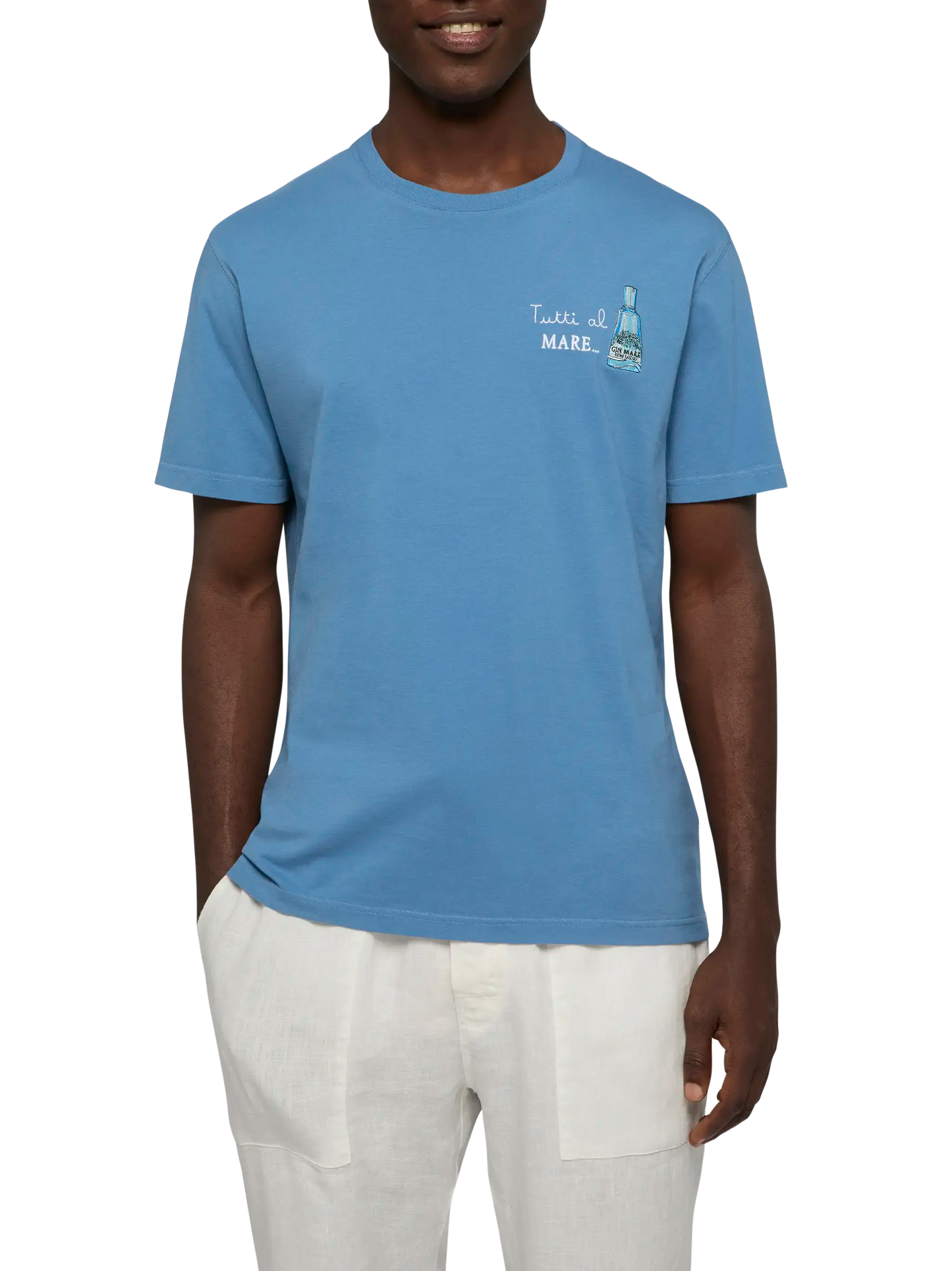 Baumwoll-T-Shirt mit Tutti al Mare-Aufdruck und Stickerei |GIN MARE SPECIAL EDITION