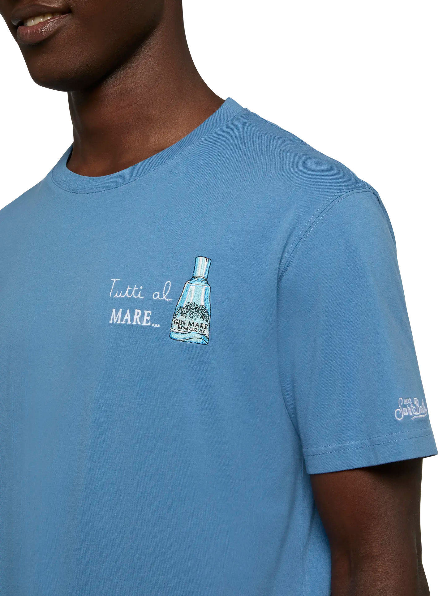 Baumwoll-T-Shirt mit Tutti al Mare-Aufdruck und Stickerei |GIN MARE SPECIAL EDITION