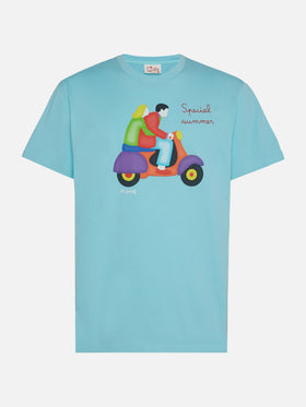 Cotton T-shirt with Lodola scooter print | MARCO LODOLA SPECIAL EDITION