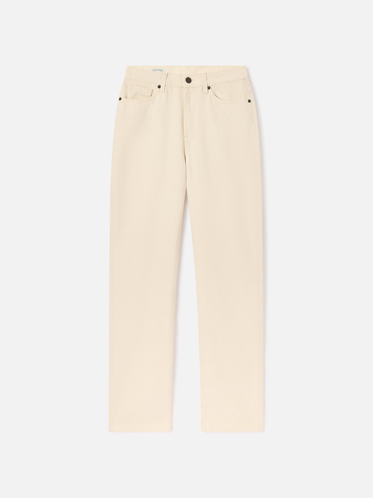 Pantaloni June off white in denim di cotone con ricamo logo