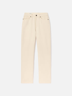 Pantaloni June off white in denim di cotone con ricamo logo
