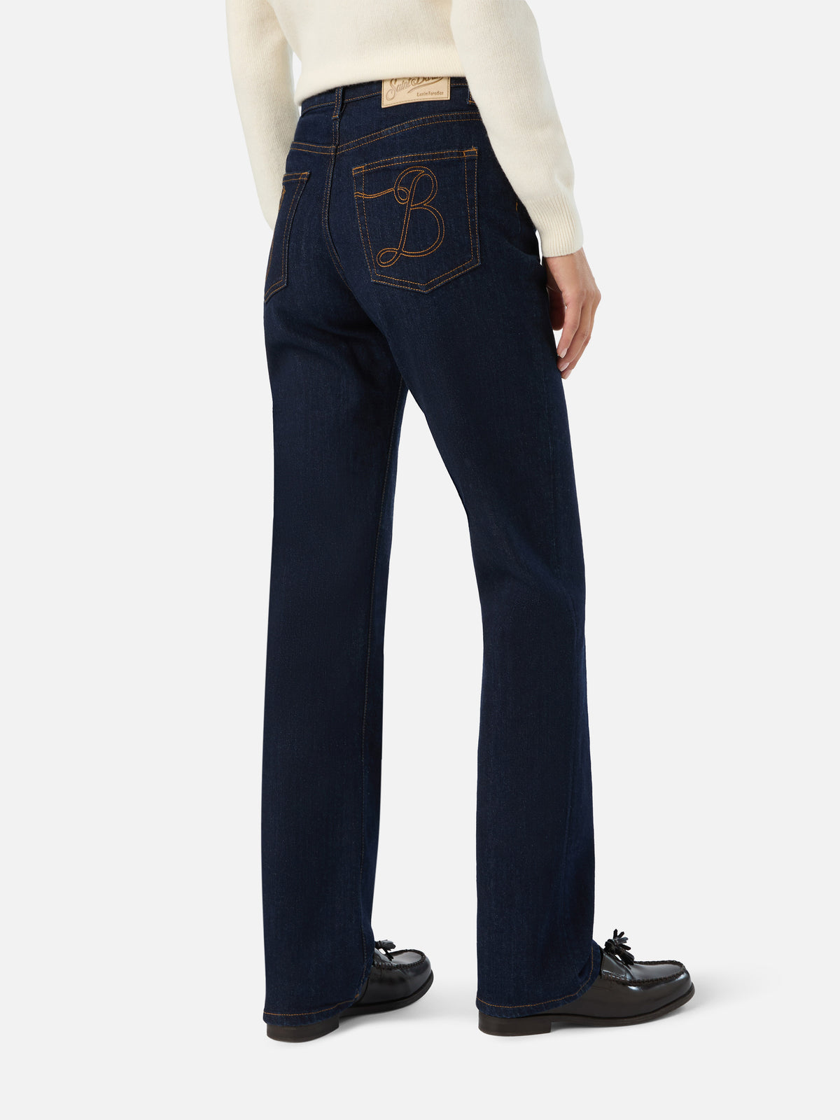 Blue June Baumwoll-Denim-Hose mit SB-Monogramm-Stickerei 