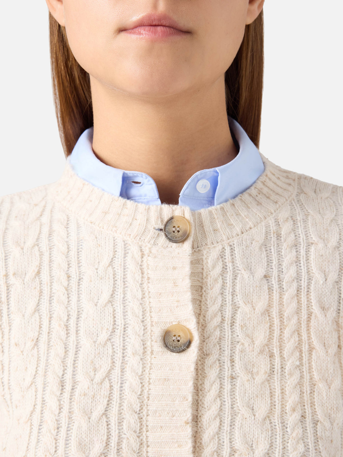 Cardigan Grain Ursule en mélange de laine Donegal avec point torsadé 