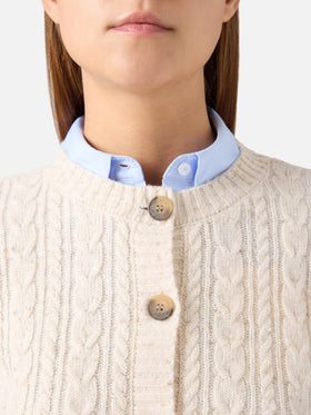 Cardigan Grain Ursule en mélange de laine Donegal avec point torsadé 