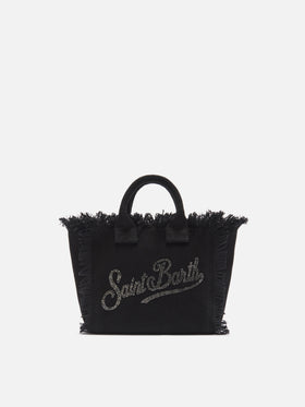 Black canvas Vanity mini bag with rhinestone logo