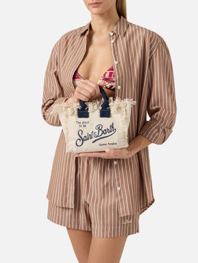 Borsa Vanity mini in canvas bianca con dettagli blu