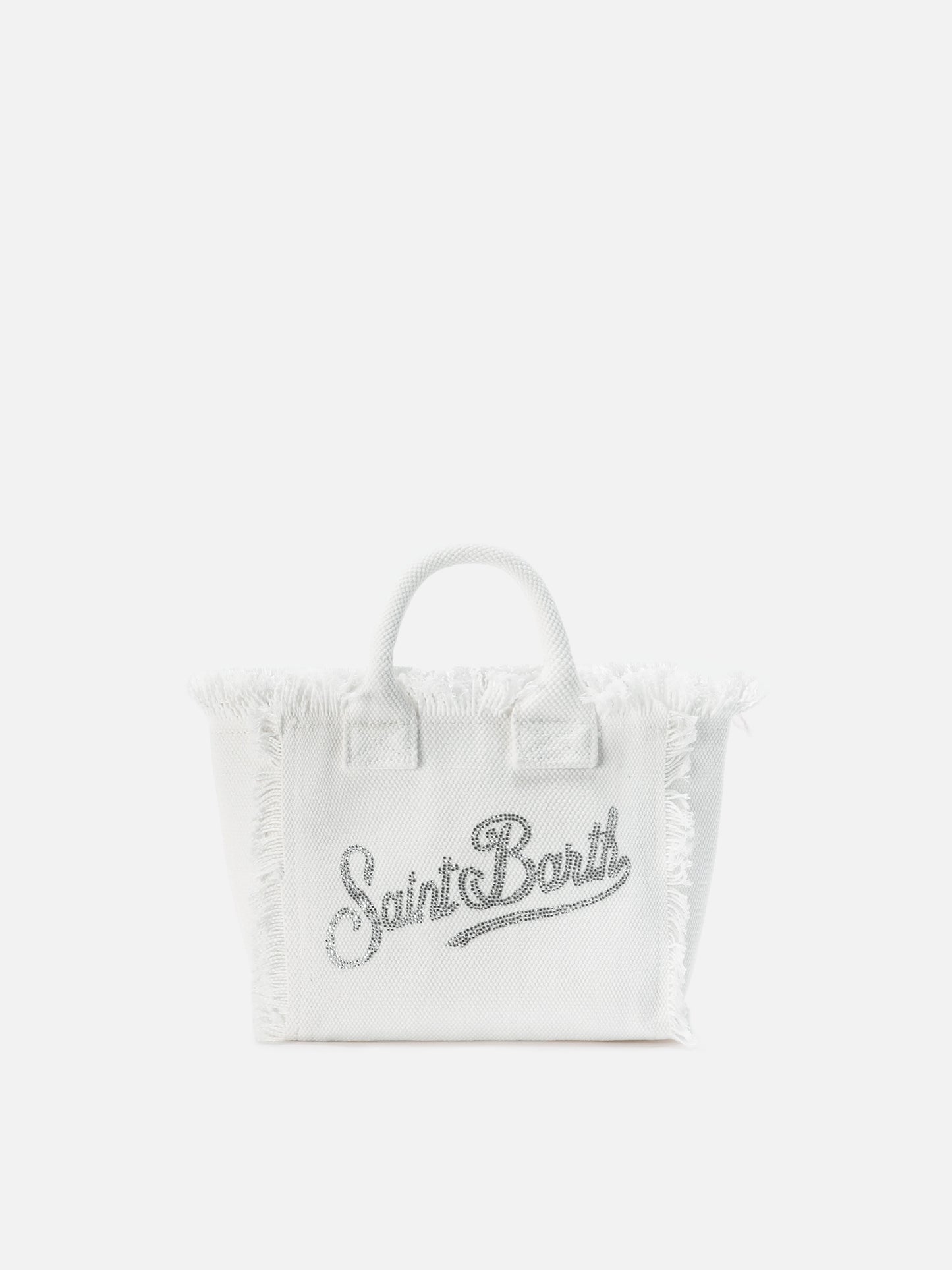 White canvas Vanity mini bag with rhinestone logo