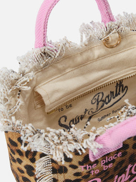 Leopard print canvas Vanity mini bag with pink details