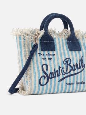 Canvas Vanity mini bag with light blue stripes and contrast details