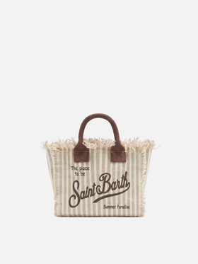 Canvas Vanity mini bag with brown stripes and contrast details