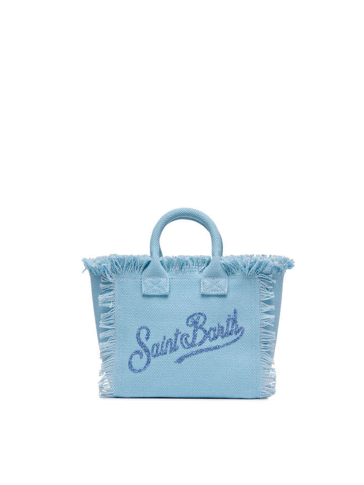 Light blue cotton canvas Mini Vanity bag with rhinestone logo - MC2 Saint Barth