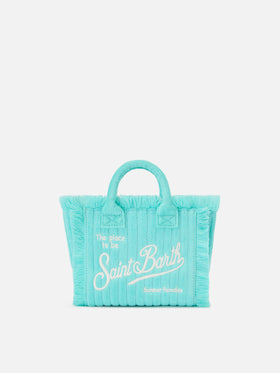 Borsa Vanity mini in tessuto effetto spugna con righe in rilievo