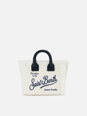 Borsa Vanity mini in tessuto effetto spugna bianco con logo ricamato