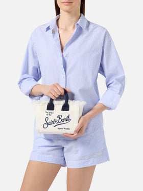 Borsa Vanity mini in tessuto effetto spugna bianco con logo ricamato