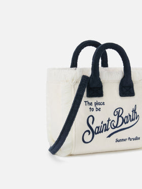 Borsa Vanity mini in tessuto effetto spugna bianco con logo ricamato