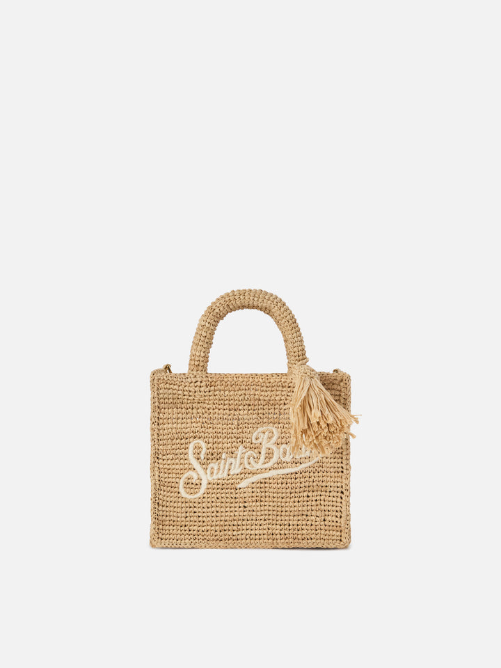 Borsa Vanity mini in raffia con logo ricamato