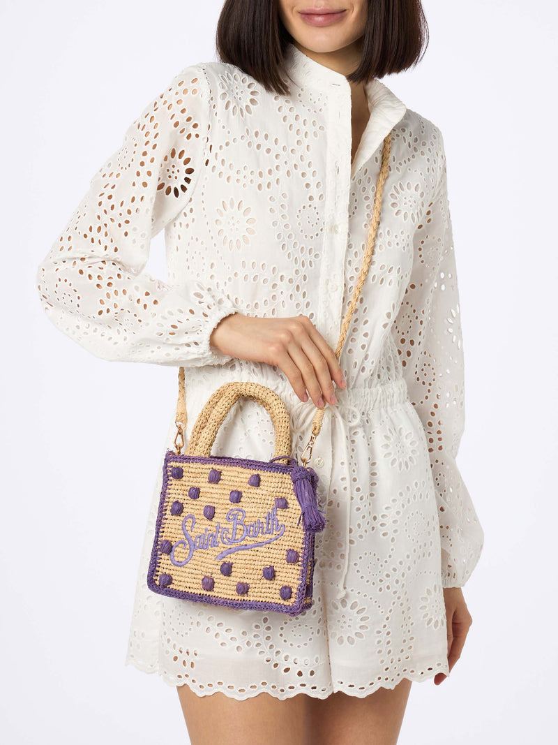 Borsa Mini Vanity Raffia beige naturale con applicazioni a pois