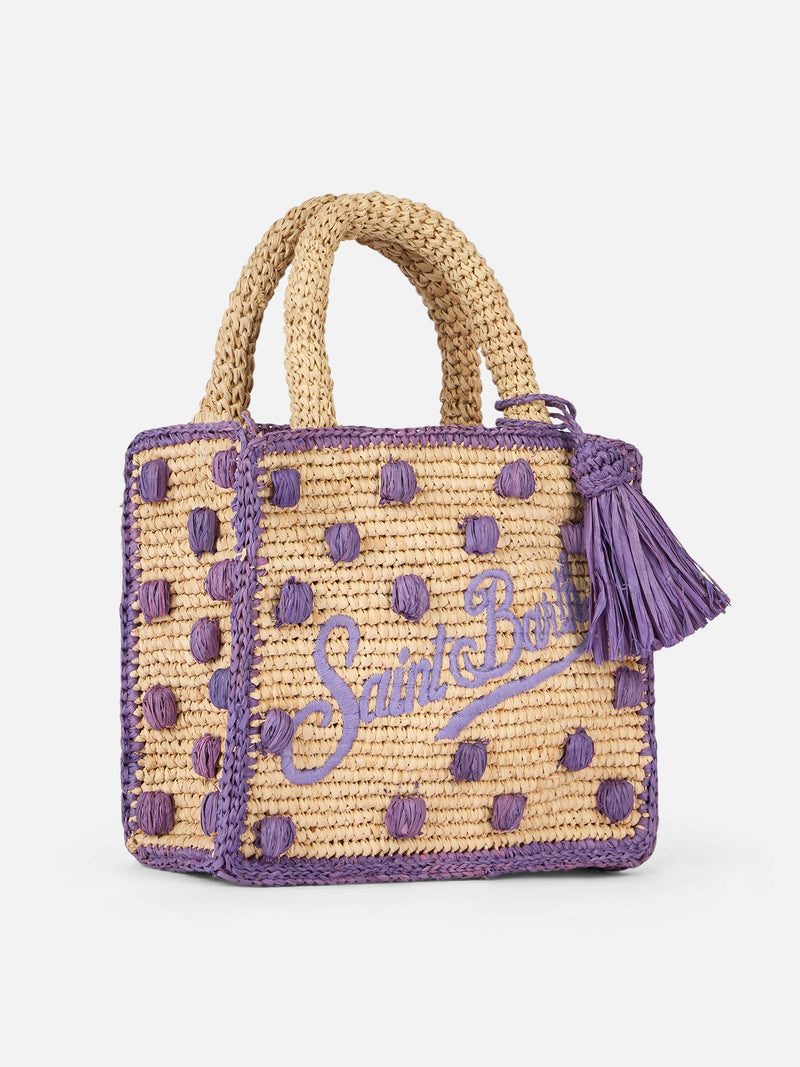 Borsa Mini Vanity Raffia beige naturale con applicazioni a pois