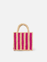 Fuchsia gestreifte Mini Vanity Basttasche mit Stickerei