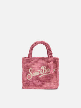 Pink Mini Vanity Raffia bag with Saint Barth embroidery